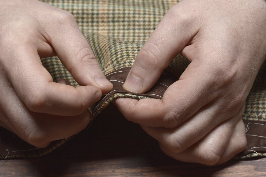 Sewing the trouser fly.